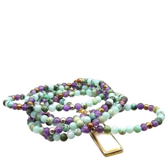 Soothing Colors Beads Rustig Necklace with Gold Edged Elongated Mother of Pearl - Picture 2 of 7